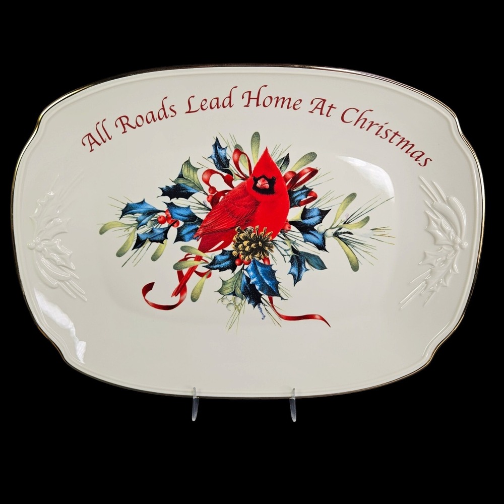 Lenox Winter Greetings Platter Serving All Roads Lead Home Cardinal Christmas